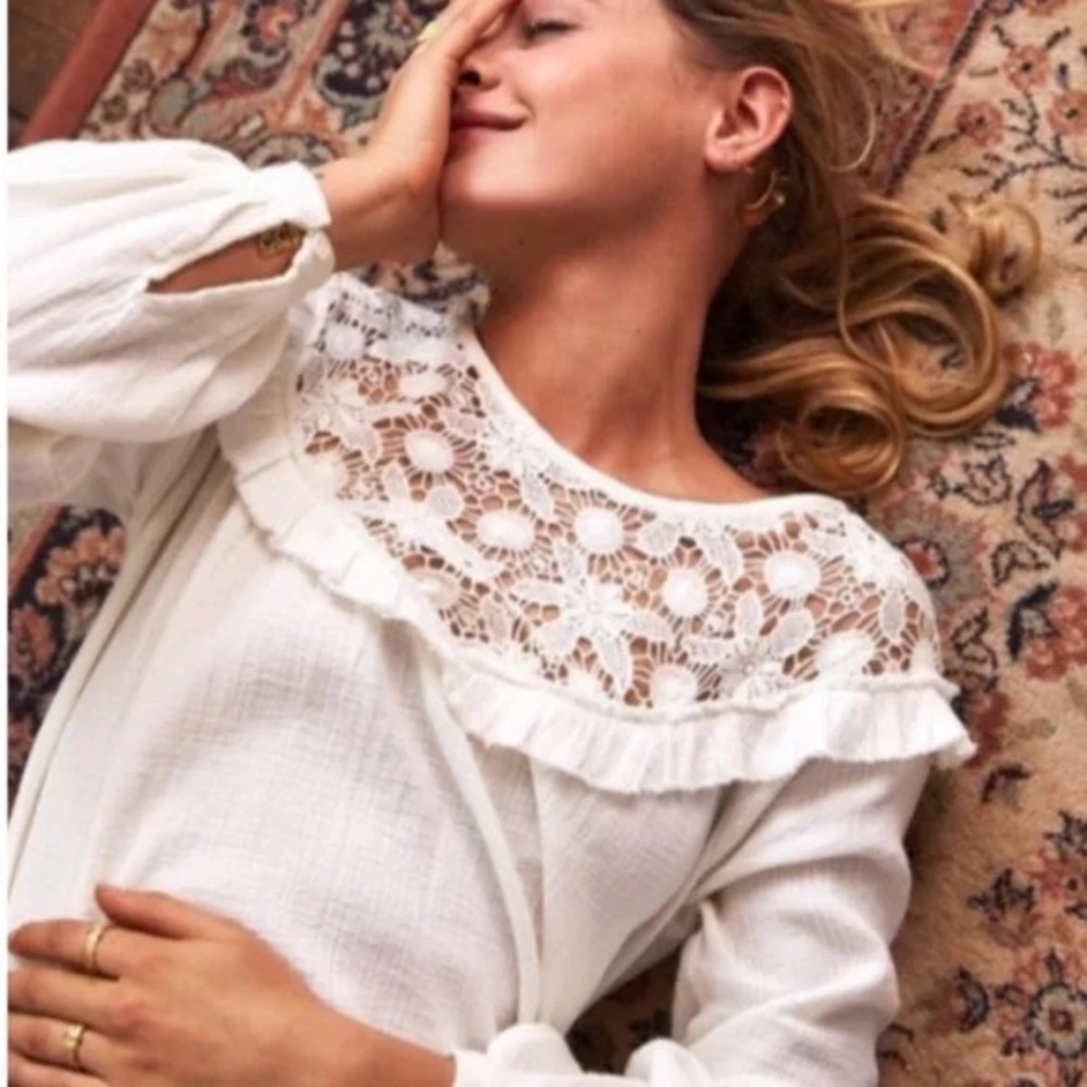 Sezane White Lace Blouse
